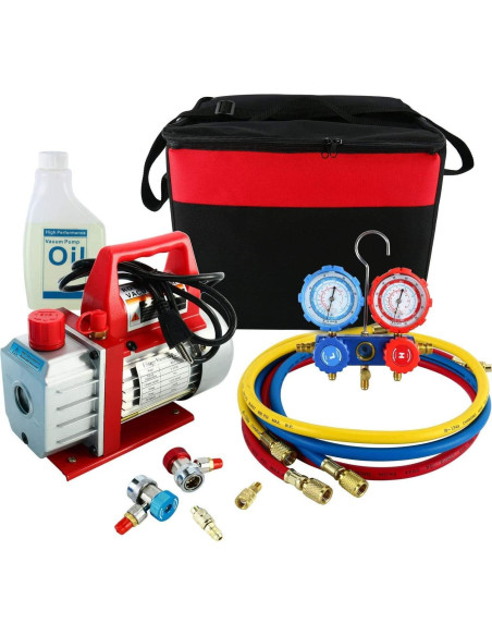 Bomba de vacío YaeKoo 1/4HP 3CFM con manómetro y mangueras