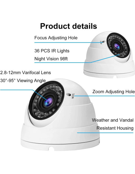 Cámara CCTV Analógica Anpviz 1080P HD Domo 4-en-1 2.8-12mm