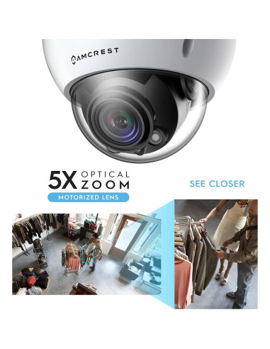 Cámara IP Dome Amcrest 8MP 4K AI PoE, Zoom Óptico 5X, IP67