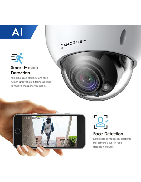 Cámara IP Dome Amcrest 8MP 4K AI PoE, Zoom Óptico 5X, IP67