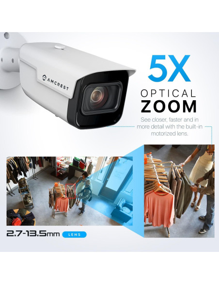 Cámara IP PoE Amcrest 5MP con Zoom Óptico 5X y AI Cámara IP PoE Amcrest 5MP con Zoom Óptico 5X y AI