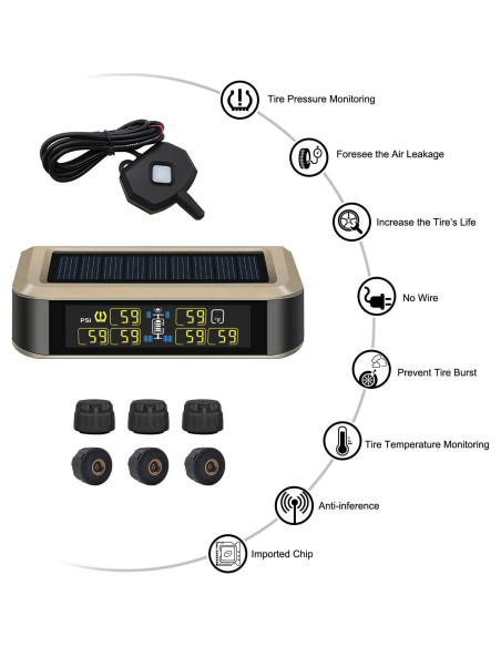 Monitoreo de Presión Neumáticos B-Qtech T601 Solar 6 Sensores