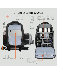 Mochila para cámara TARION Negra 17L con compartimento para laptop 15" 2