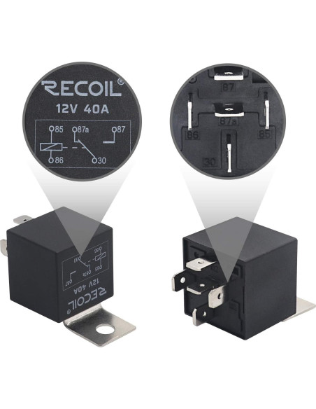 Relé Automotriz SPDT 12V 40A/30A Recoil 2 Pack con Zócalos