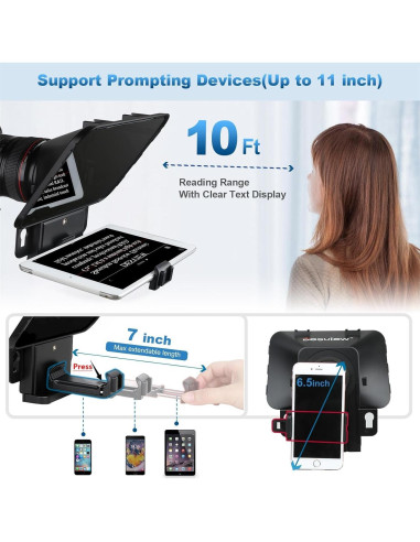 Teleprompter Portátil Desview T3 para iPad hasta 11" HD