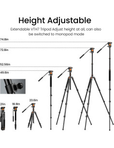 Trípode de Video Profesional Victiv 183 cm Aluminio DSLR 2