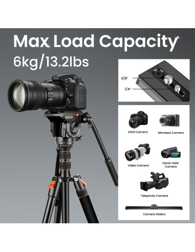 Trípode de Video Profesional Victiv 183 cm Aluminio DSLR