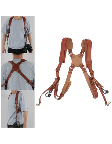 Arnés Doble Cámara Jerliflyer de Cuero Ajustable Marrón