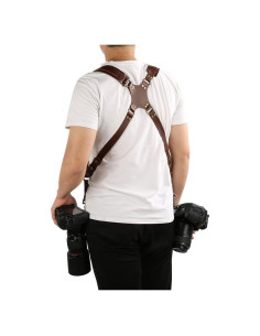 Correa Doble para Cámara Gugxiom de Cuero Ajustable Marrón