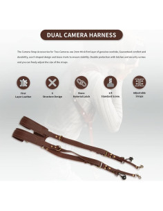 Correa Doble para Cámara Gugxiom de Cuero Ajustable Marrón 2