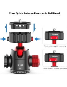 Cabezal de bola ULANZI Claw QR 360 metal para cámara DSLR 2