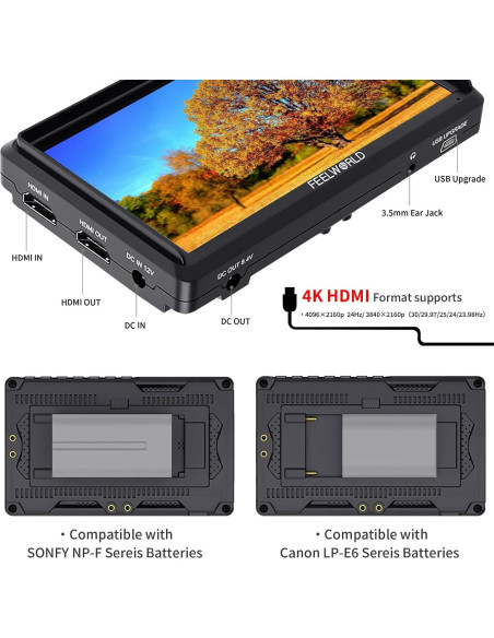 Monitor de Campo FEELWORLD S55 V3 6" FHD HDMI 4K con Batería