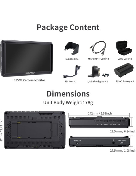 Monitor de Campo FEELWORLD S55 V3 6" FHD HDMI 4K con Batería