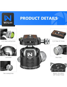 Cabezal de trípode WEYLLAN DH44 44mm 25kg panorámico 2