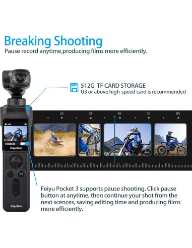 Gimbal Feiyu Pocket 3 con Mango Remoto y Cámara 4K