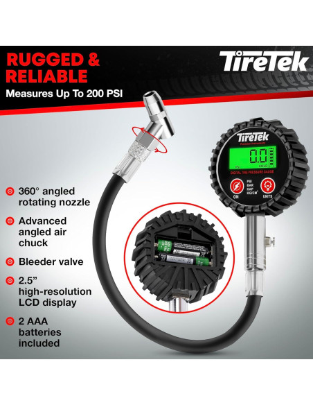 Medidor Digital de Presión de Neumáticos TIRETEK 200 PSI