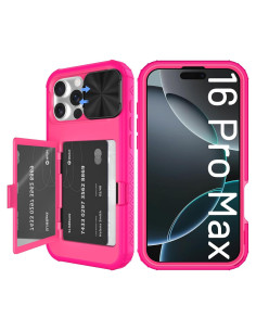 Funda billetera rosa para iPhone 16 Pro Max con espejo y soporte