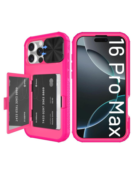 Funda billetera rosa para iPhone 16 Pro Max con espejo y soporte