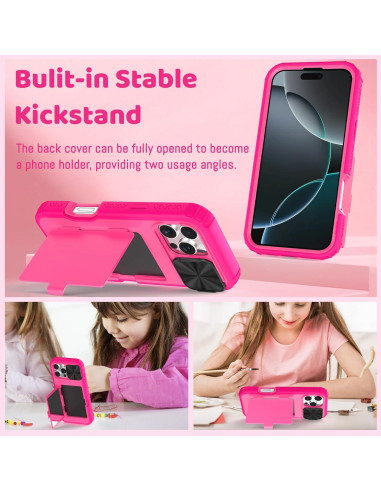Funda billetera rosa para iPhone 16 Pro Max con espejo y soporte