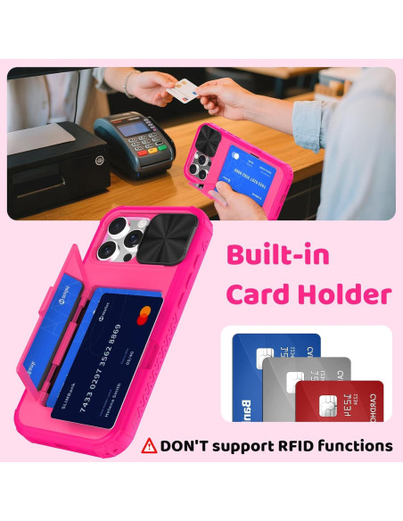 Funda billetera rosa para iPhone 16 Pro Max con espejo y soporte