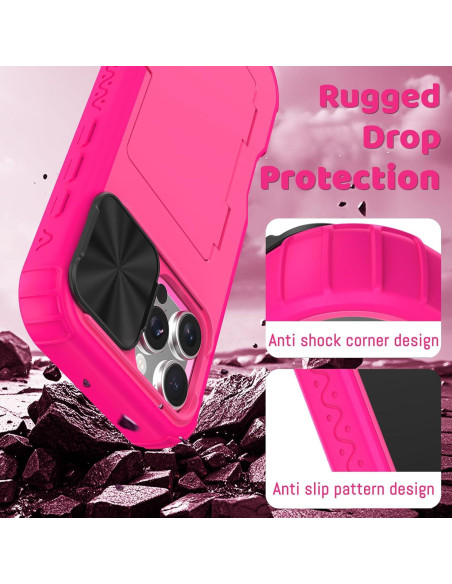 Funda billetera rosa para iPhone 16 Pro Max con espejo y soporte