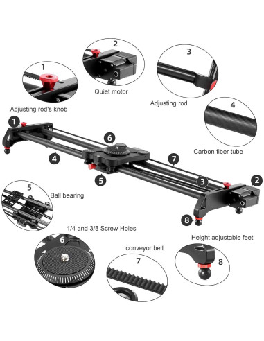 Deslizador de cámara motorizado GVM 120cm fibra de carbono
