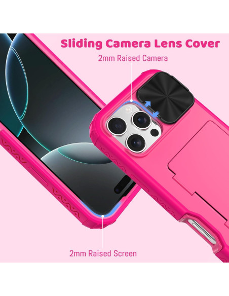 Funda billetera rosa para iPhone 16 Pro Max con espejo y soporte