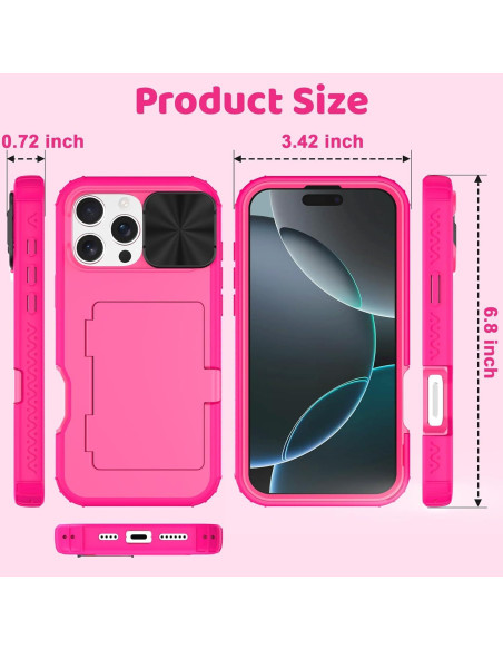 Funda billetera rosa para iPhone 16 Pro Max con espejo y soporte