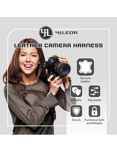 Arnés de cámara de cuero 4J LEDR ajustable para DSLR