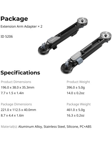 Adaptador de brazo de extensión SmallRig 5206 para rig de hombro