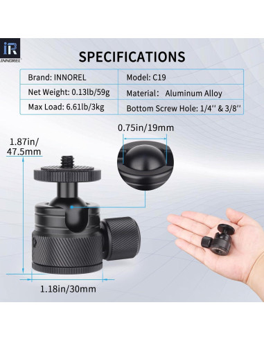 Cabezal de Bola INNOREL C19 para Trípode 360 Rotación 3kg