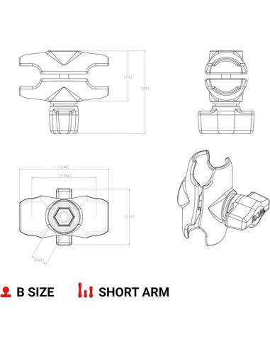 Brazo Corto Compuesto RAM Mounts RAP-B-201U-A 6.15 cm