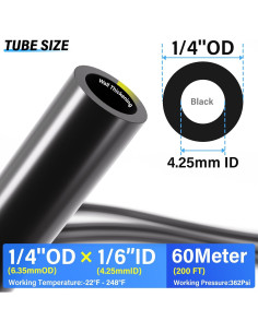 Tubo Neumático TAILONZ 1/4" OD Negro 60 metros 2