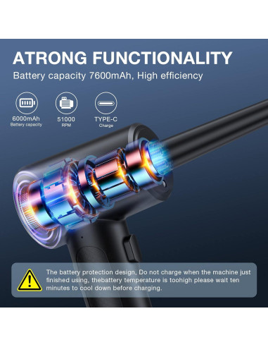 Soplador de Aire Comprimido LGINZS 68W 3 Velocidades 6000mAh