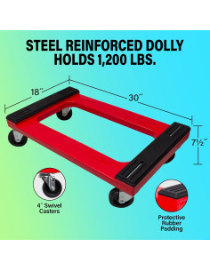 Carro de Muebles Akro-Mils RMD3018RC4PAR 1200 kg 76.2x45.72 cm Rojo 2