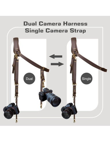 Correa de cámara de cuero LEDR 4J para 1 o 2 DSLR