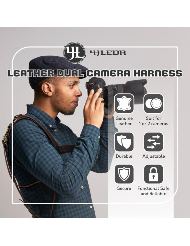 Correa de cámara de cuero LEDR 4J para 1 o 2 DSLR