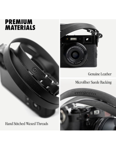 Correa de Cámara Minimalista Evergreen de Cuero 71.1 cm Negra