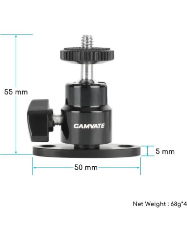 Cabezal Esférico Mini CAMVATE 1/4"-20 Ajustable 360