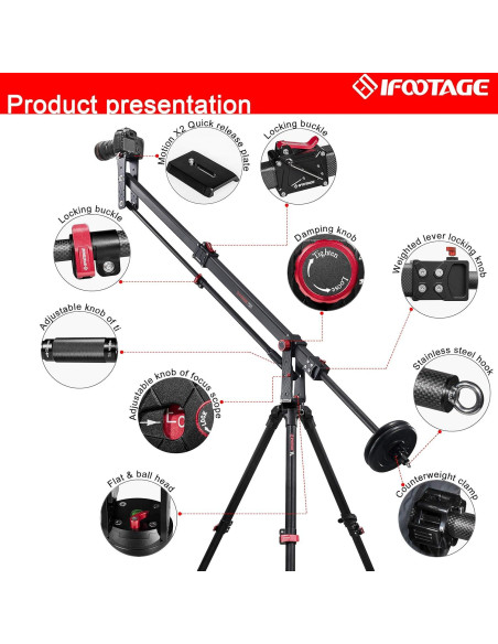 Trípode de Video IFOOTAGE de Fibra de Carbono 165 cm + Grúa Mini M1 III 216 cm