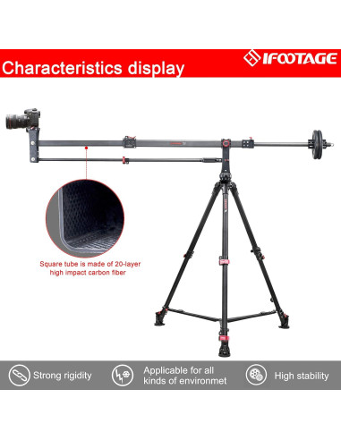 Trípode de Video IFOOTAGE de Fibra de Carbono 165 cm + Grúa Mini M1 III 216 cm