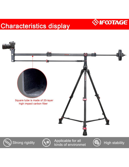 Trípode de Video IFOOTAGE de Fibra de Carbono 165 cm + Grúa Mini M1 III 216 cm