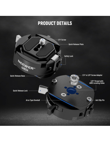 Kit de Placa de Liberación Rápida NEEWER GM34 Tipo Arca 5kg
