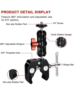 Soporte de cámara Super Clamp Lanxire con cabezal esférico 360 2