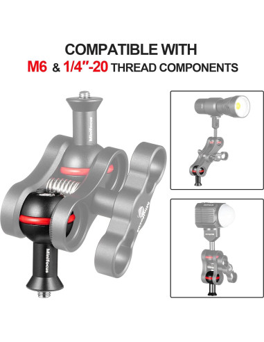 Adaptador de bola MINIFOCUS 1" con tornillos M6 y 1/4"-20