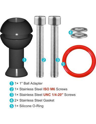 Adaptador de bola MINIFOCUS 1" con tornillos M6 y 1/4"-20
