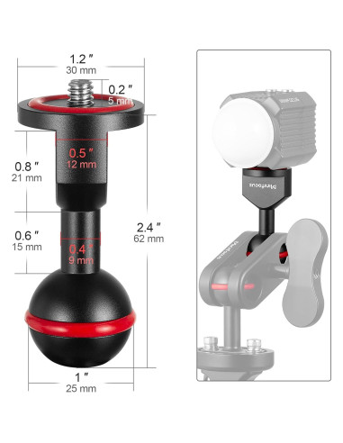 Adaptador de Bola 1" MINIFOCUS a Tornillo 1/4" - 2 Pcs