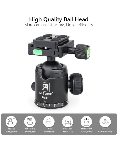 Cabezal de bola de trípode ARTCISE NB36 36mm Aluminio 15kg