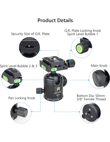 Cabezal de bola de trípode ARTCISE NB36 36mm Aluminio 15kg