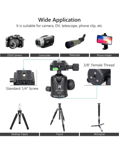 Cabezal de bola de trípode ARTCISE NB36 36mm Aluminio 15kg